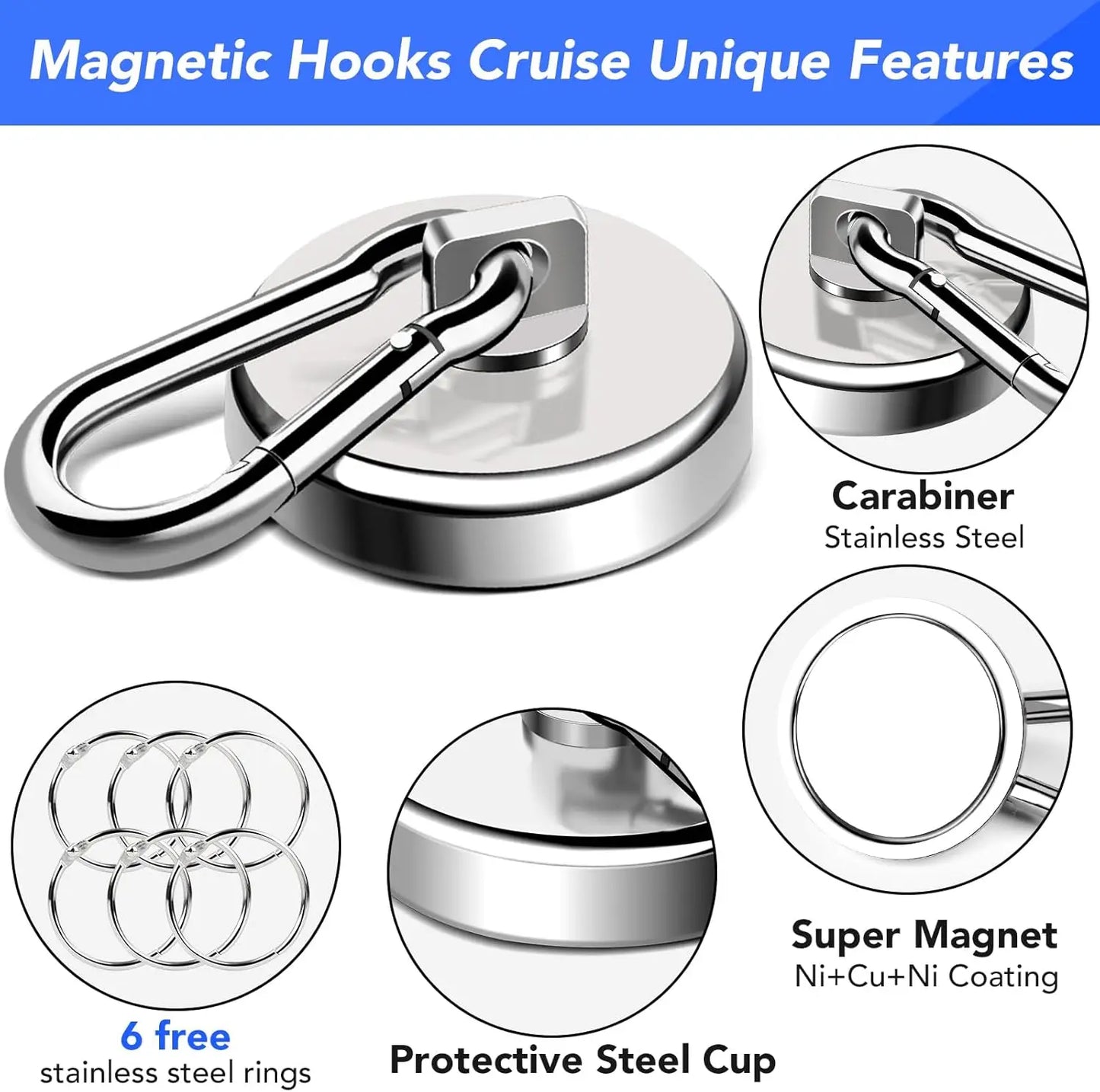 Magnetic Hooks Strong Heavy Duty Neodymium Hooks With Swivel Carabiner Hook For Refrigerator 1pcs Magnetic Materials