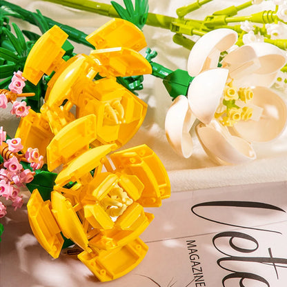 KNEW BUILT Flower Bouquet 3D Model Toy Mini Build Blocks for Girl Plant Potted Assemble Brick Decoration Holiday Girlfriend Gift