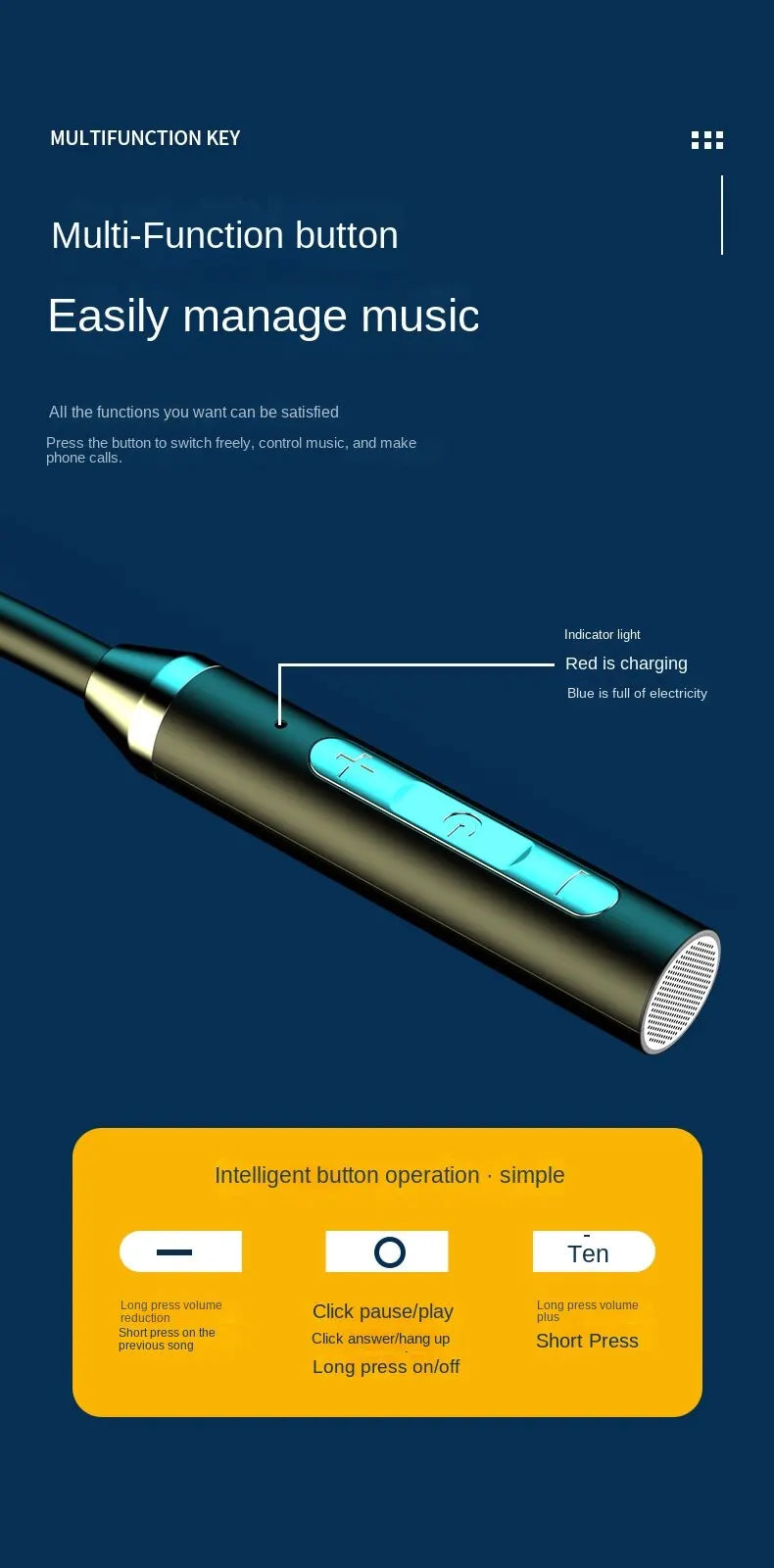 9D Bluetooth Earphones Wireless Headphones Magnetic Sport Neckband Neck-hanging TWS Earbuds Wireless Blutooth Headset with Mic