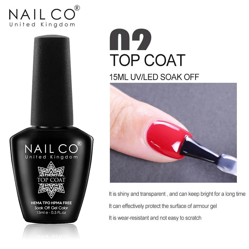 NAILCO 15ml HEMA FREE TPO FREE Top Base Coat Nail Gel Polish Supplies Vernis Semi Permanent Nail Art Manicure Gel Ongle UV Nails