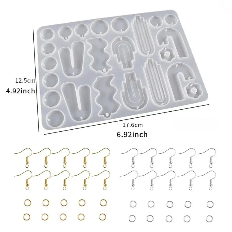 DIY Earrings Epoxy Resin Mold Set Geometric Pendants Necklaces Jewelry Making Silicone Craft Molds With Hooks Art Supplies
