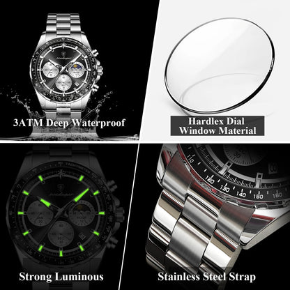 POEDAGAR Business Brand Man Wristwatch Waterproof Stainless Steel Luminous Men Watch Chronograph Date Men's Quartz Watches Reloj