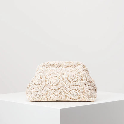 Pattern hollow woven bag, simple clutch bag, Bohemian clip bag, holiday casual straw purse, beach bag (random pattern)