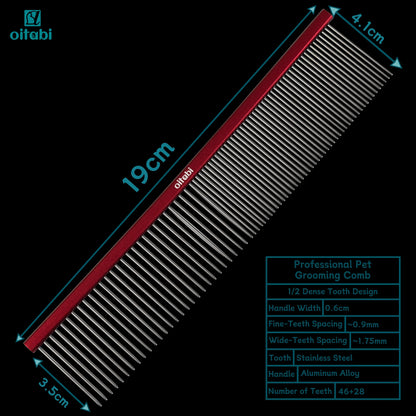 Oitabi Pet Comb Stainless Steel Long Teeth Comb for Dogs & Cats Pet Hair Comb for Home Grooming Kit Removes Knots Mats & Tangles