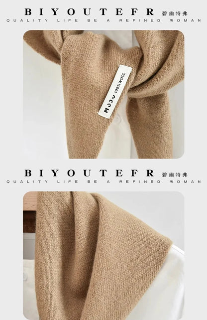 100% Australian Wool Knitted Triangle Scarf Shawl Women's Autumn  Winter Warm Neck Protection Scarf Decorative  Small Scarf