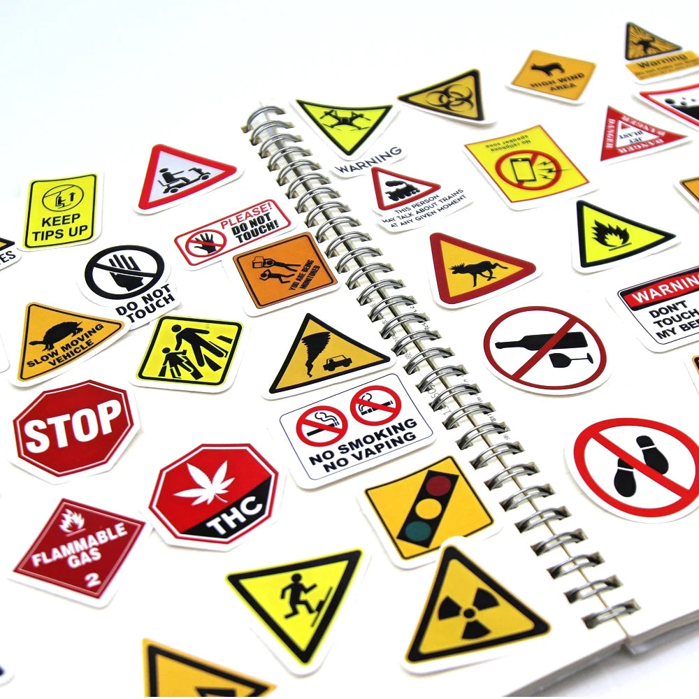 10/50/100PCS Warning Pattern Sign Stickers Pack DIY Skateboard Motorcycle Suitcase Stationery Decals Decor Phone Laptop Toys