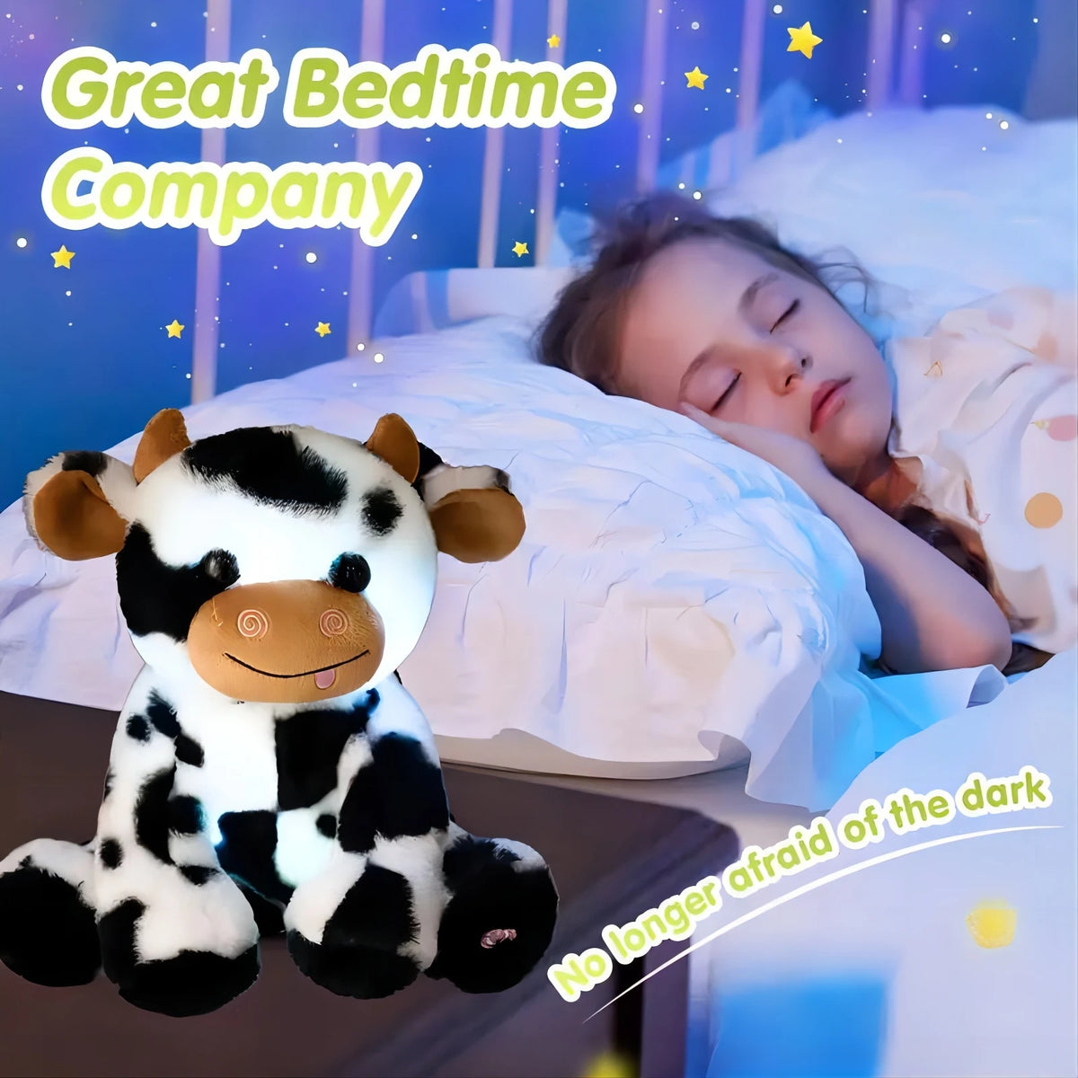 LED Plush Cow Lighting Up Stuffed Animal Diary Cattle Floppy Night Lights Glow in The Dark Birthday Festival For Toddler Kids