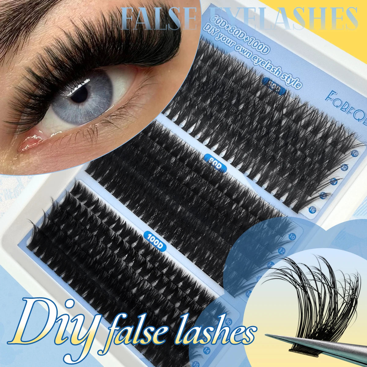 0.07mm DIY 5D Fluffy Lash Clusters 60D 80D 100D Thick Eyelash Clusters D Curl Wispy Individual Lashes 10-16mm Eyelash Extension