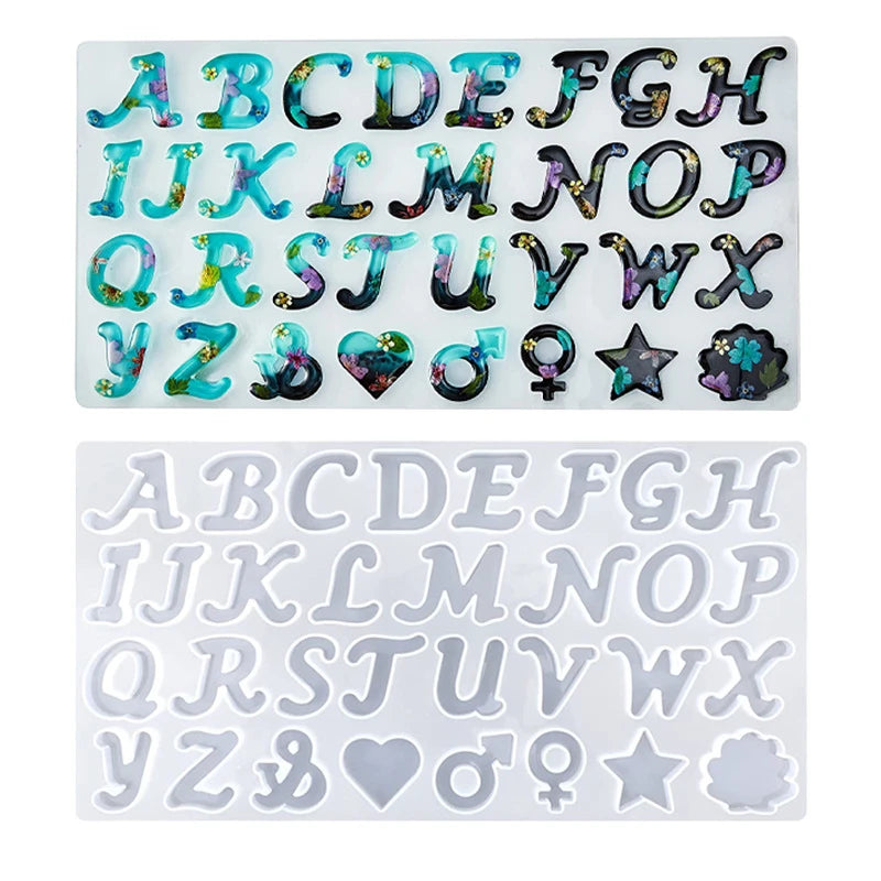 Alphabet Silicone Mold for Epoxy Resin Kit Mixed Style Letters Resin Casting Mold Set DIY Keychain Pendant Jewelry Making Tools