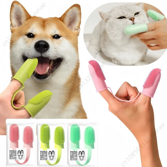 Dog Soft Double Finger Toothbrush Pet Teeth Clean Bad Breath Care TPR Tooth Brush Clean Tool Cats Toothbrush Accessories perros