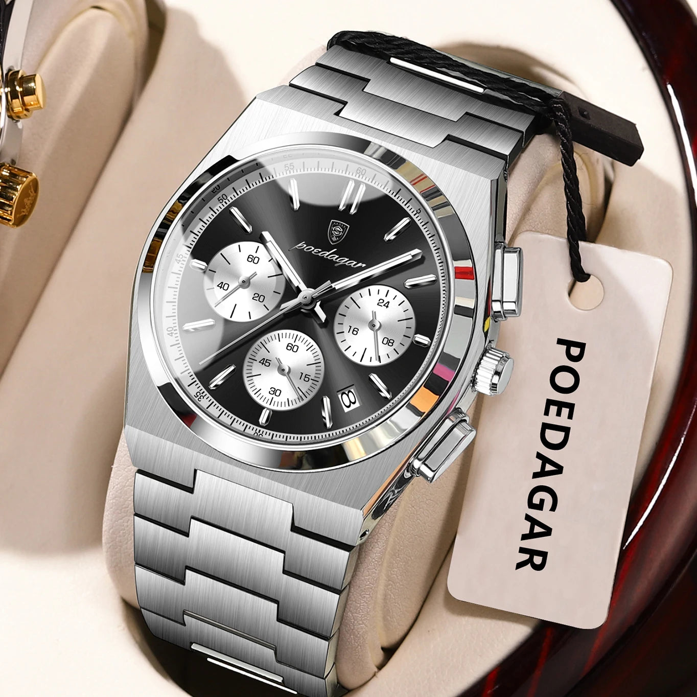 POEDAGAR Fashion Man Watches Chronograph Date Stainless Steel Casual Men Wristwatch Waterproof Luminous Men's Quartz Watch Reloj