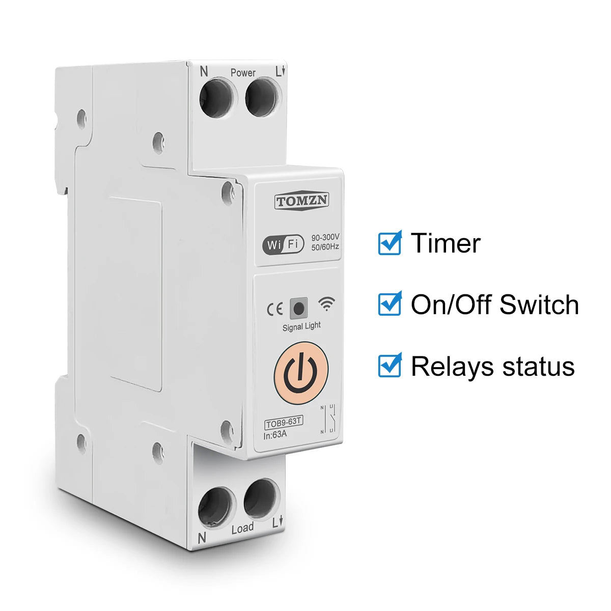 TOMZN 63A 1P+N WIFI Smart Switch Energy Meter kWh Metering Monitoring Timer Relay MCB TUYA Smartlife Voltage Current Protection