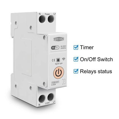 TOMZN 63A 1P+N WIFI Smart Switch Energy Meter kWh Metering Monitoring Timer Relay MCB TUYA Smartlife Voltage Current Protection