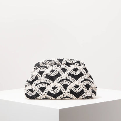 Pattern hollow woven bag, simple clutch bag, Bohemian clip bag, holiday casual straw purse, beach bag (random pattern)