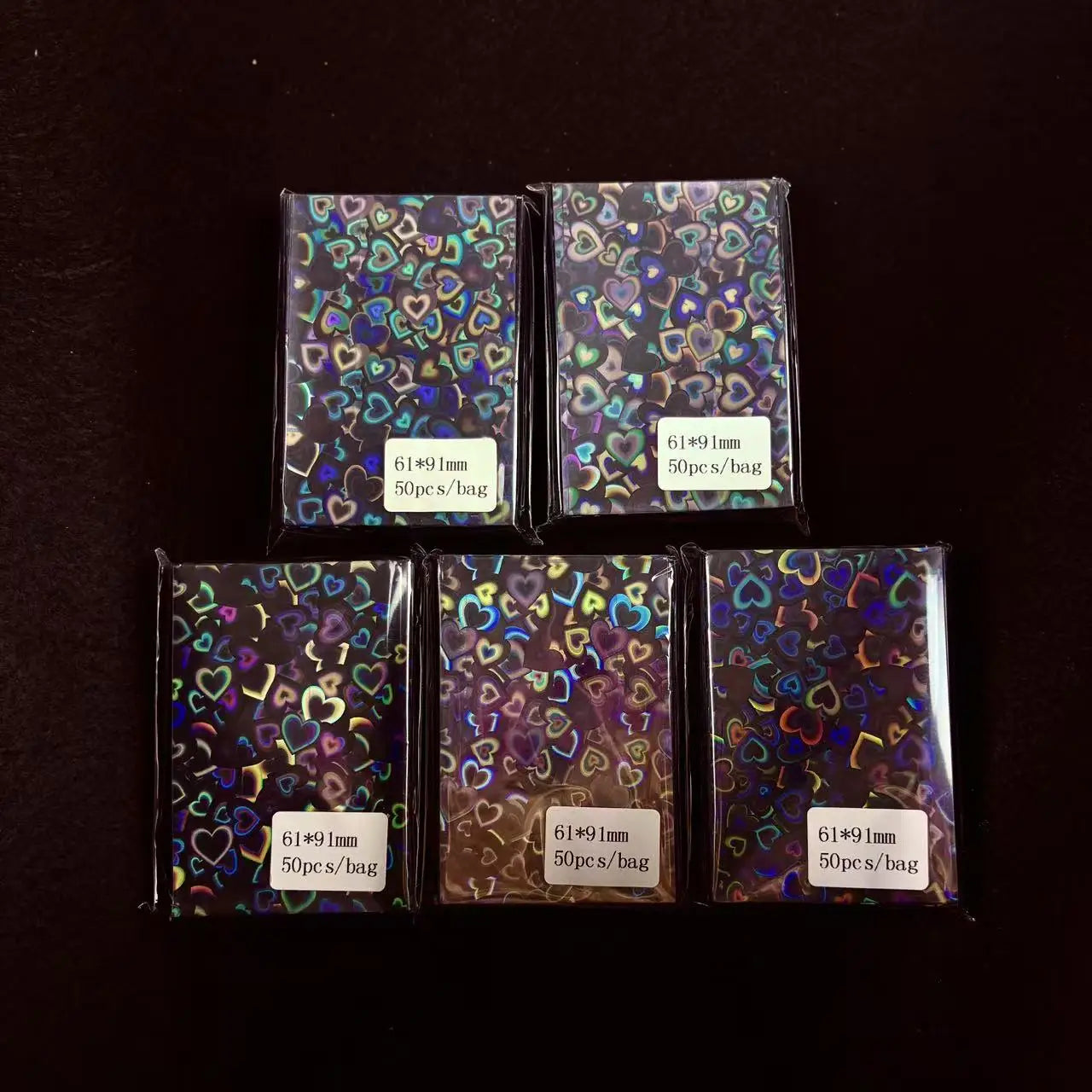 50pcs/lot 61*91mm Heart Love Laser Flashing Card Sleeves Protector For Photo Cards Holder Holographic Foil Protective Films