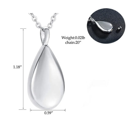 Teardrop Ashes Necklace Keepsake Urn Pendant Simple Elegant Cremation Memorial Jewelry -Always in my heart