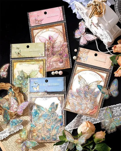 5Style 20pcs/pack INS Butterfly PET Sticker Pack Ice Crystal Laser Gold DIY Handbook Decoration 3D Scrapbook