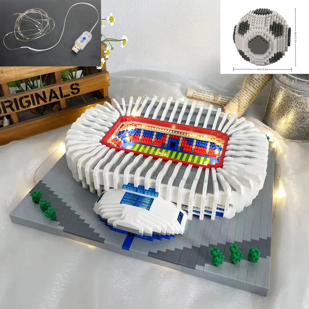 Knew Built Madrid Soccer Stadium with Soccer Ball Micro Blocks, Building Toys, Experience the Joy of Footballive, Good Deco Gift