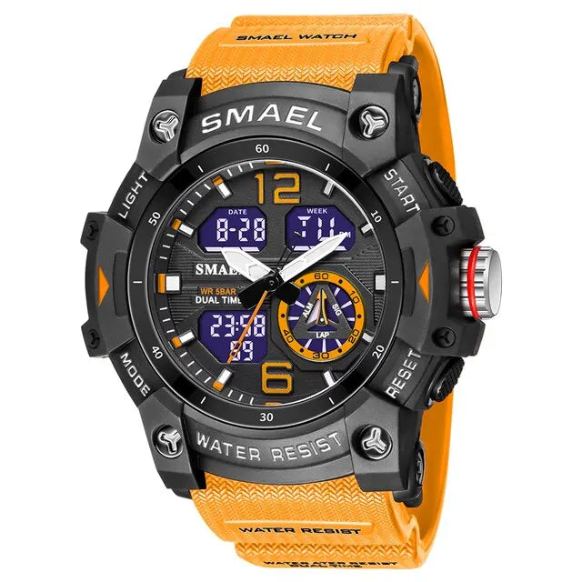 SMAEL Sport Watch Military Wristwatch for Men Alarm Stopwatch LED Digital Back Light Dual Time Display Waterproof Watch Men 8007