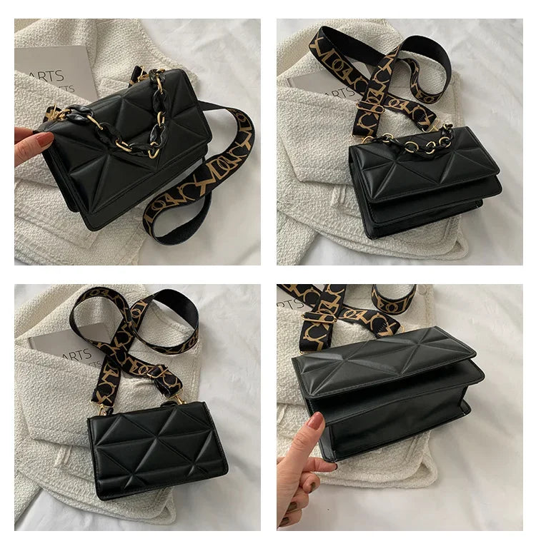 2024 New WOMEN'S Bags Korean Version of the Lingge Chain Shoulder Bag Solid Color Messenger Small Square Bag