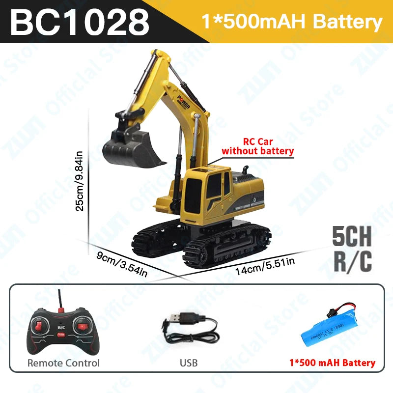 ZWN 2.4G Remote Control Excavator Dump Truck RC Model Car Toy Professional Alloy Plastic Simulation Construction Vehicle for Kid