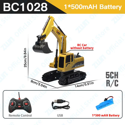ZWN 2.4G Remote Control Excavator Dump Truck RC Model Car Toy Professional Alloy Plastic Simulation Construction Vehicle for Kid