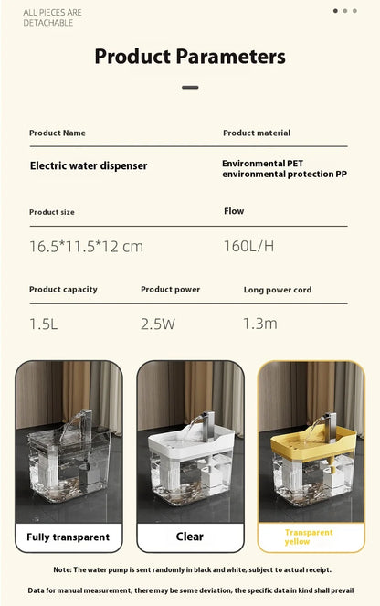 Cat Water Fountain Auto Filter Transparent  Drinker USB Anti-Dry Burning Recirculate Filtering Water Dispenser with Pump