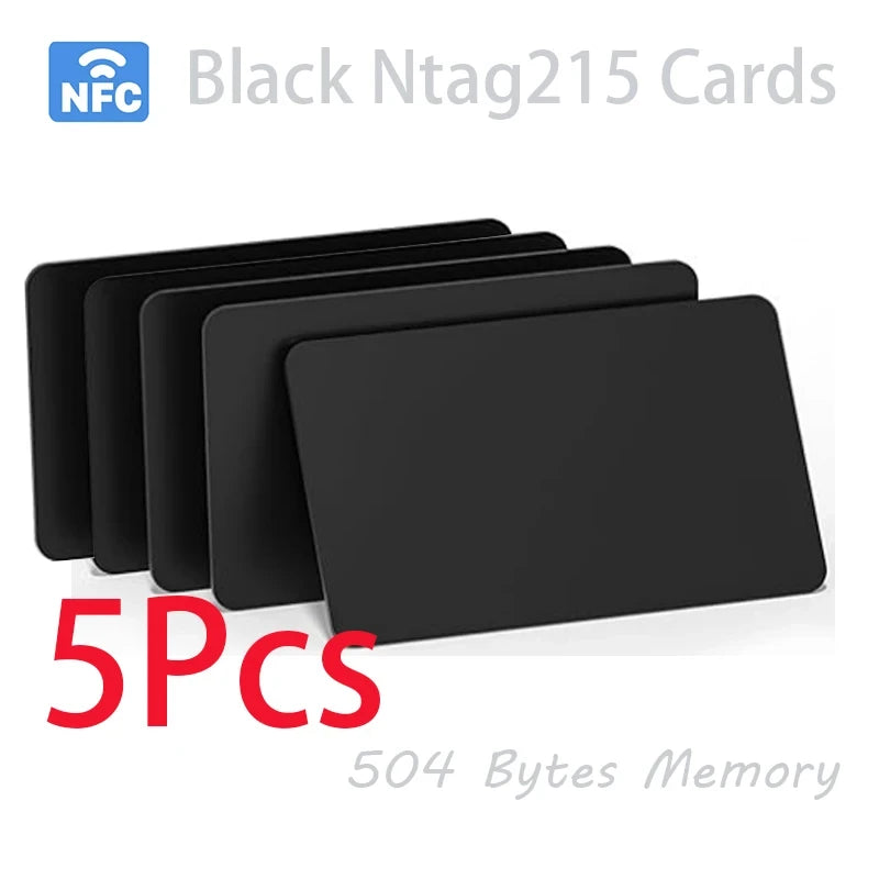 HACHANLUN 5-10PCS NTAG215 Blank NFC Cards PVC Tags NFC215 Black Card 13.56Mhz TagMo Waterproof RFID NFC Phone 504 bytes