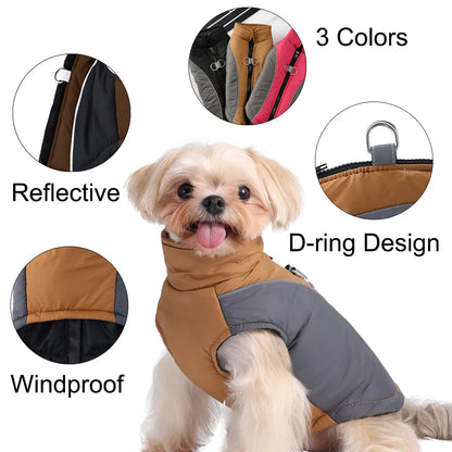 Winter Pet Dog Hiking Jacket Coat for Small Medium Dogs Cats Reflective Puppy Warm Clothes with D-ring Yorkshire Bulldog Apparel