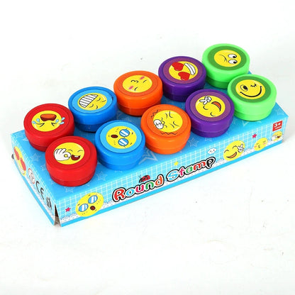 10pcs Assorted Stamps for Kids Self-ink Stamps Children Toy Stamps Smiley Face Seal Scrapbooking DIY Painting Photo Album Decor