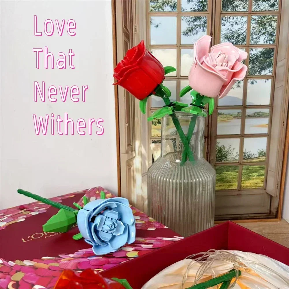KNEW BUILT DIY Rose Flower Arrangement Building Block Toys-Enjoy Life,Loved by Girl,Create Your Favorite Bouquet,Home Decoration