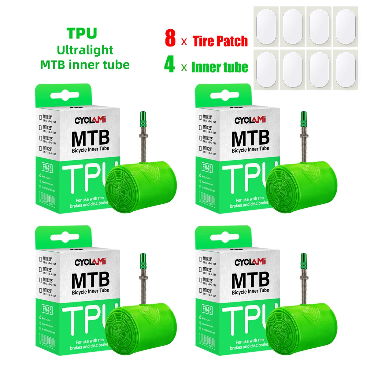 Ultralight Mountain Bike Inner Tube MTB 26 27.5 29 Inches Bicycle TPU Tire 45mm Metal French Presta Valve Anti-Oxidation CYCLAMI