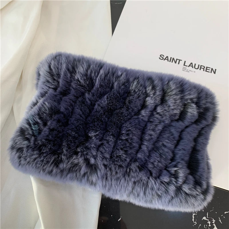 Women Handmade Stretch 100% Real Rabbit Fur Scarf Knit Genuine Rex Rabbit Fur Headbands Girls Natural Rabbit Fur Ring Scarves
