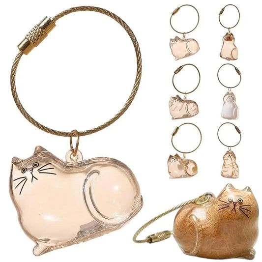 Transparent Cute Cat Keepsake Keychain Lovely Dog/Cat Shape Pet Hair Memorial Bottle With Key Ring for Pet Lovers DIY Souvenirs