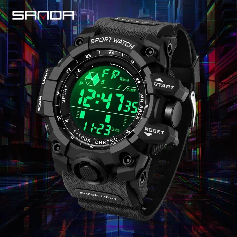 SANDA Men Outdoor Sports Watch Waterproof LED Analog Digital Show Multifunction Big Dial Electronic Wristwatch G style Male Cloc