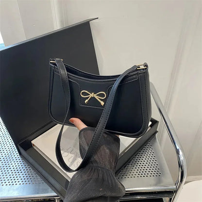 New Autumn Winter Women Shoulder Bag Korean Fashion Crossbody Bag for Commuting Under Arm Bag with Bow Decoration