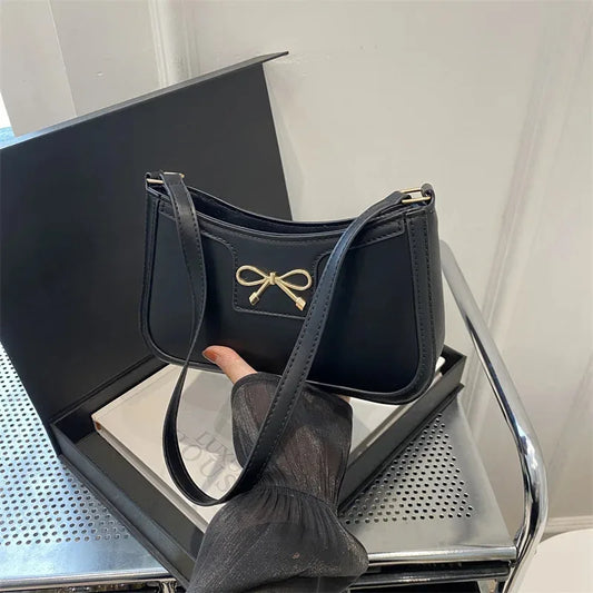 New Autumn Winter Women Shoulder Bag Korean Fashion Crossbody Bag for Commuting Under Arm Bag with Bow Decoration