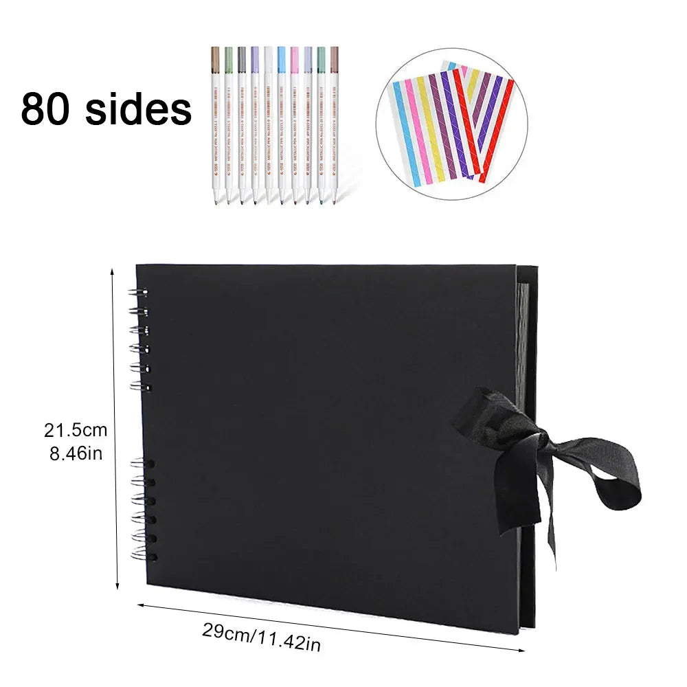 ZK20 80 Sides Black Memory Books DIY Craft Photo Albums Scrapbook Cover Kraft Album For Wedding Anniversary Gifts Memory Books