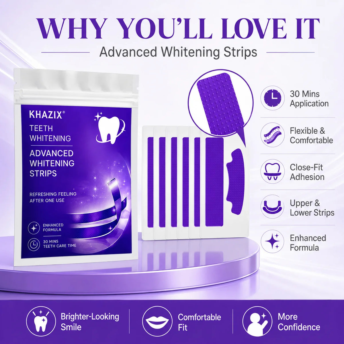 7PCS Teeth Whitening Strips for Whiter-Looking Smile, Flexible Tooth Strips Easy to Apply for Daily Cosmetic Care