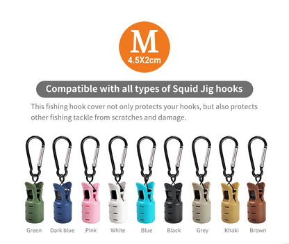 New Squid Jig Bait Protector Kit Size M 6pcs Webfoot Octopus Egi Hooks Cover Cuttlefish Umbrella Lure Cap with Carabiner