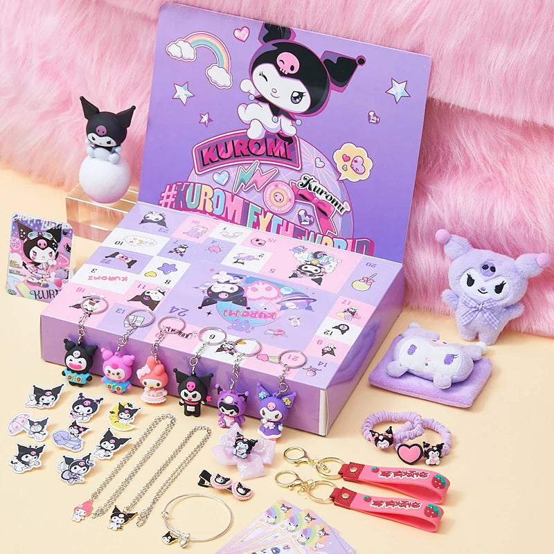 Cute Kuromi Cinnamoroll Melody Christmas Advent Calendar Kawaii Random Figure Ornament Anime Cartoon Keychain Kids Toy Gift
