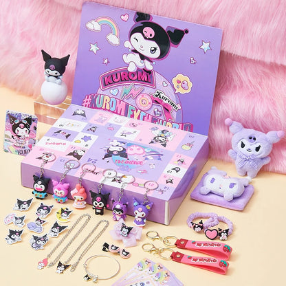 Cute Kuromi Cinnamoroll Melody Christmas Advent Calendar Kawaii Random Figure Ornament Anime Cartoon Keychain Kids Toy Gift