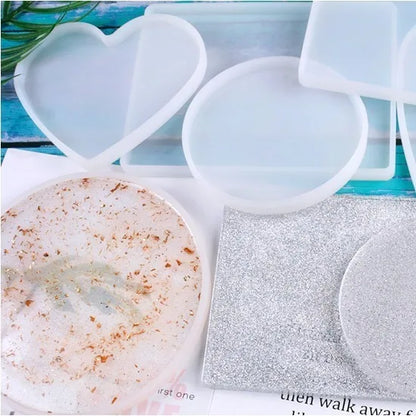 Round Square Rectangle Heart Coaster Silicone Mold Epoxy Resin Mold for DIY Jewelry Storage Base Making Cup Tray Home Decoration