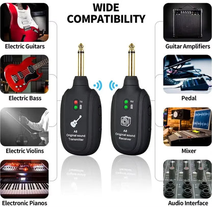 Miwayer A8 Guitar Wireless System - Built-in Rechargeable Transmitter & Receiver for Electric Guitar/Bass
