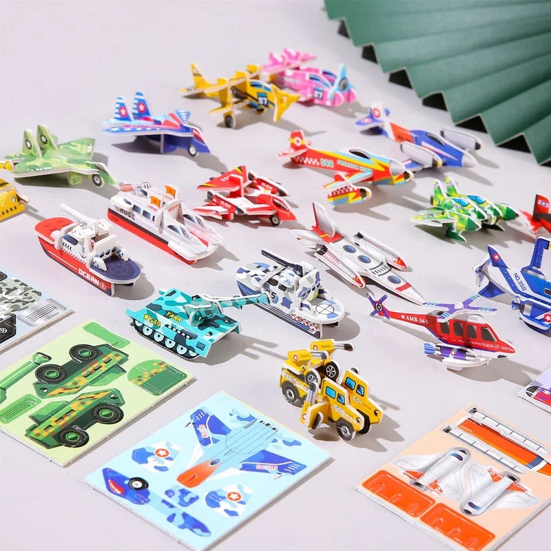 30pcs/set 3D Cartoon Puzzles Educational Toys Insect, Dinosaur, Animal, and Vehicle Themes 3D DIY Cardboard Puzzles