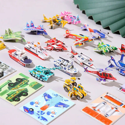 30pcs/set 3D Cartoon Puzzles Educational Toys Insect, Dinosaur, Animal, and Vehicle Themes 3D DIY Cardboard Puzzles
