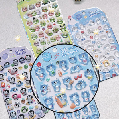NEKONI Cute Animals Seal Bear Penguin 3D Stickers Scrapbooking DIY Journaling Stationery Diary Cute Stickers School Supply