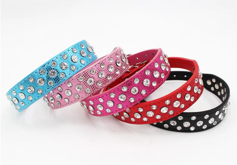 Pet collars for small dogs, pet collars, rhinestone PU collars for cats and dogs, adjustable to prevent pets from being lost