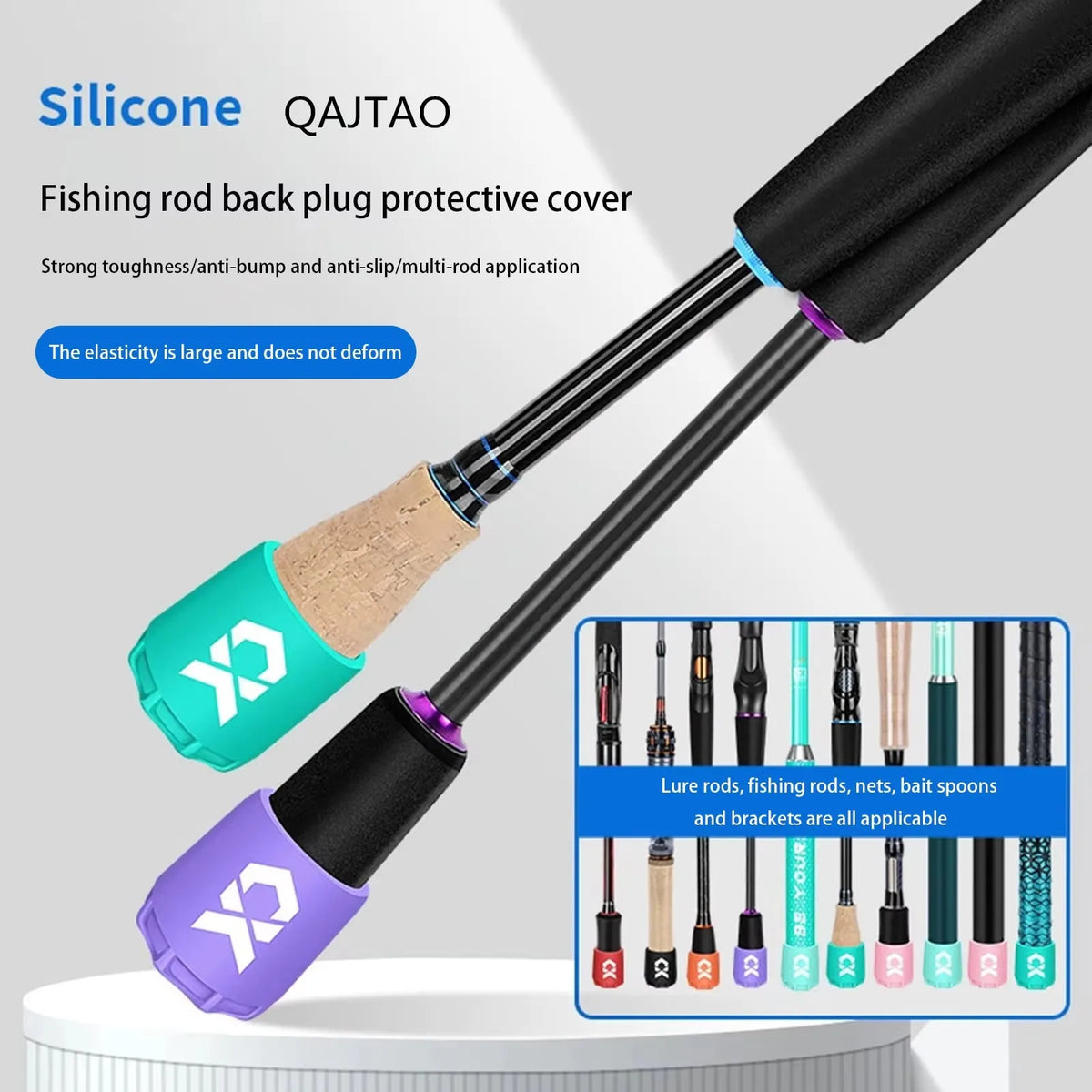 Silicone Fishing Rod End Cap Protector Lightweight Durable Fishing Rod Plug Tail Protector Elastic Handle Protective Case Carp