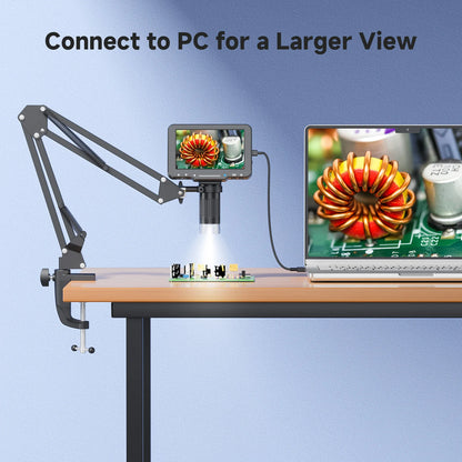 Flex Digital Microscope with 5inch IPS Screen Soldering Microscope with Flexible Arm 1000X Coin Microscope for PCB, Plants, Coin